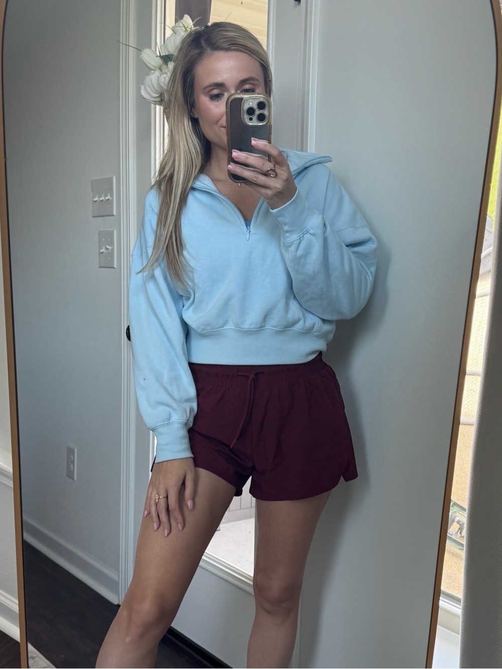 Reflex Light Blue Quarter-Zip Cropped Hoodie - Picture 6 of 11